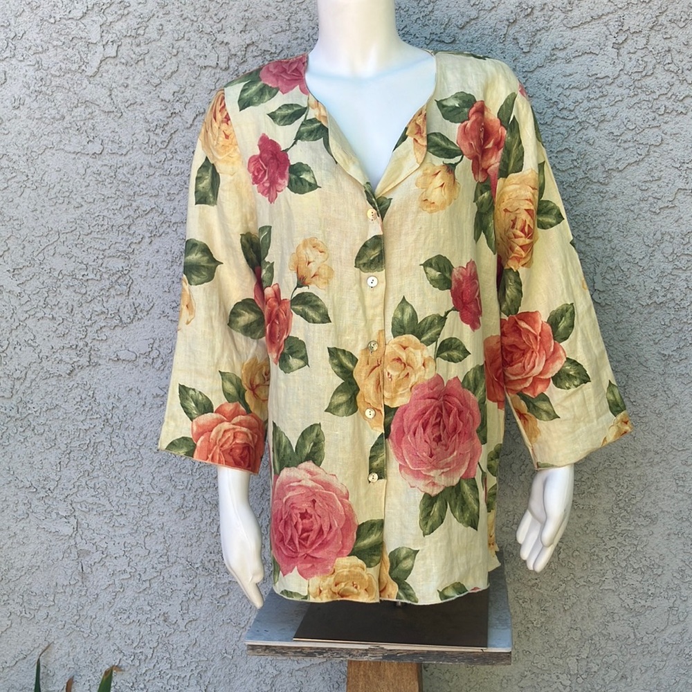 Hot cotton vintage top/jacket floral 3/4 sleeve linen material